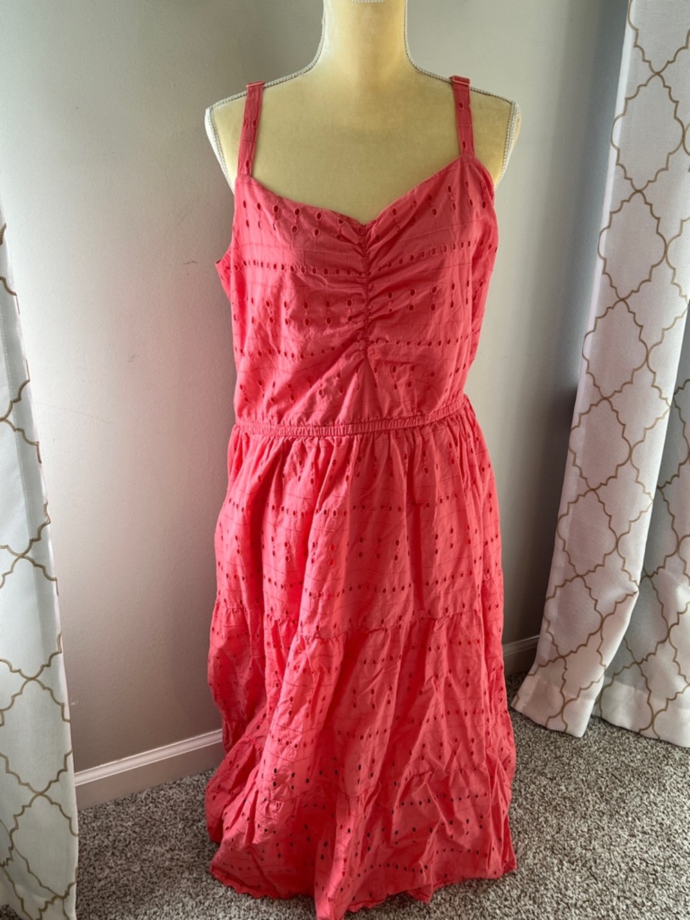Eyelet Midi Sundress in Coral Pink